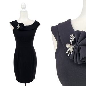 Calvin Klein Party Cocktail Dress Glam Rhinestone Brooch Black Tie Gala Size 2